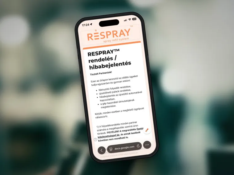 RESPRAY™ order and fault report form opened on a phone